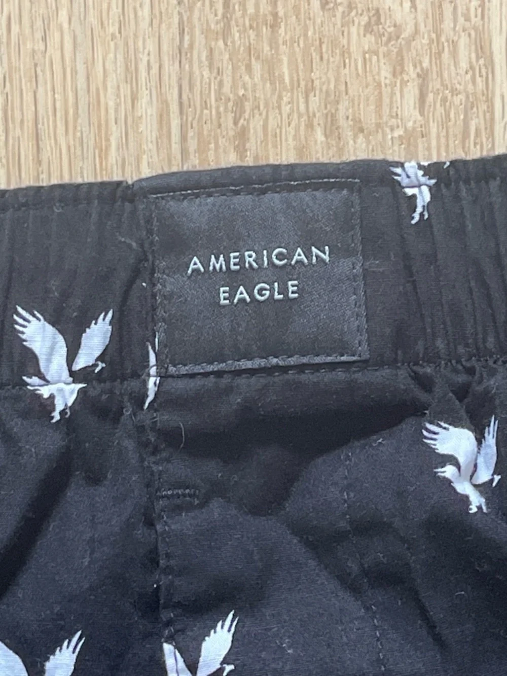 Women’s American Eagle Black Boxer Shorts with white eagle print